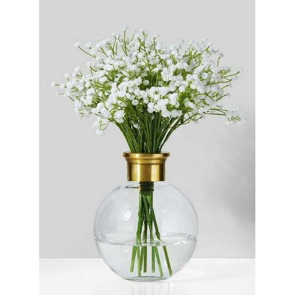 Serene Spaces Living Small Ball Vase with Gold Rim, Elegant Flower Vase for Wedding Reception, Mini Flower Vases for Home Decor, Vintage Bottle Style Vase, Measures 7" Tall and 5" Diameter