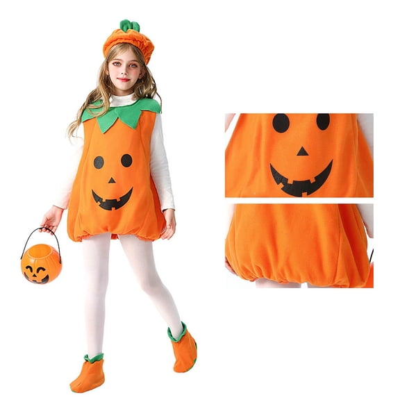 Boy Pumpkin Sleeveless Top Hats Shoes 3 PCS Set Unisex Kids Halloween Dress up Party Clothes Size 3-10 Years