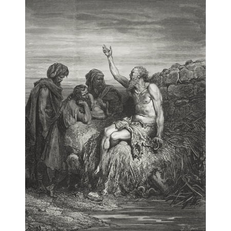 Engraving From The The Dore Bible Illustrating Job Vi 1 To 4 Job And His Friends By Gustave Dore 1832-1883 French Artist And Illustrator Stretched Canvas - Ken Welsh  Design Pics (13 x