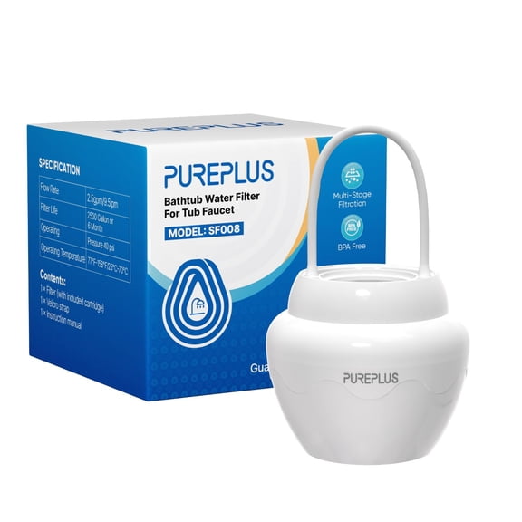 PUREPLUS Bathtub Bath Water Filter for Tub, 11 Stages Kinder Filter for Bathtub, 2500 Gallons Filtration,Reduces Chlorine & Heavy Metals, Removes Contaminants for Softer Skin and Hair, BPA Free