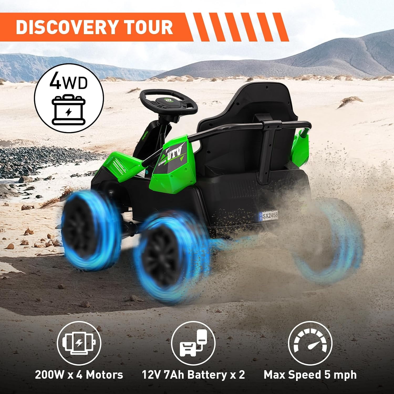 24V Ride on UTV Toy Car for Boys with 4x85W Motors & Remote Control, Battery Powered Electric Cars for Kids 3+, 6mph Max Speed, for All Terrians