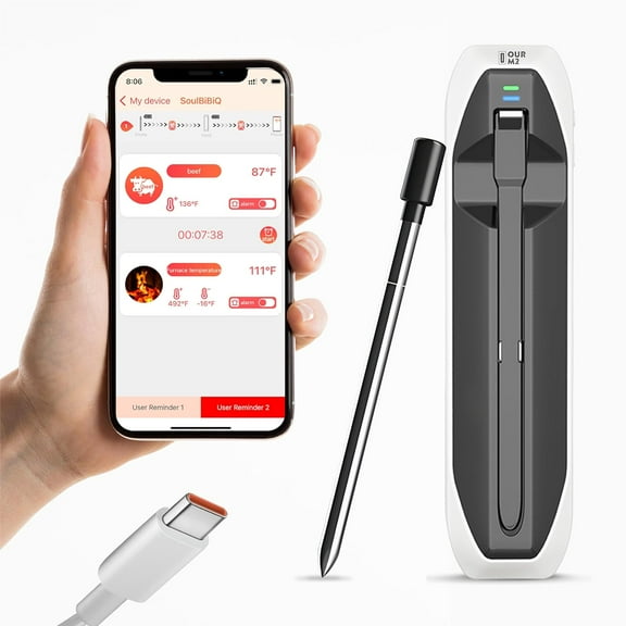 Wireless Meat Thermometer Digital – 500ft - App Controlled Bluetooth Meat Thermometer – Digital Cooking Thermometer – Stainless Steel Grill Thermometer/White