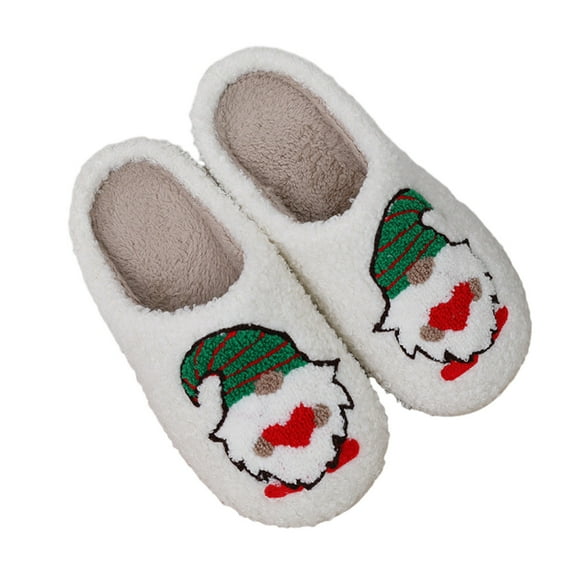 Lovskoo 2024 Christmas Slippers for Women And Men Cute Slippers Warm Winter Soft Fleece Plush House Slippers Indoor Outdoor White