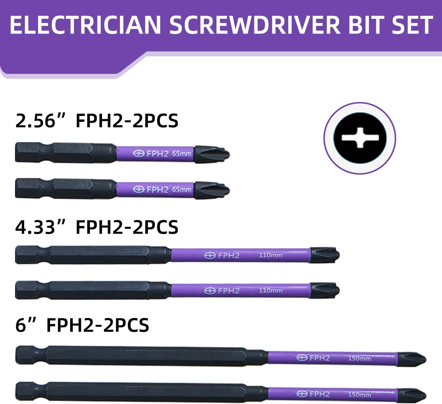 MKEUDQ-Electrician Impact Screwdriver Bit Set, 1/4\u201d Hex-Shank S2 Steel FPH1 & FPH2 Screwdriver Bit Set for Electricians, 6PCS Phillips Cross Slot Head Screw Driver Drill Bits with Magnetism