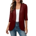 thumbnail image 3 of yoeyez Women Casual 3/4 Sleeve Cardigan Lightweight Chiffon Open Front Cardigans Elegant Dressy Sheer Shrugs for Dresses Wine,XL, 3 of 7