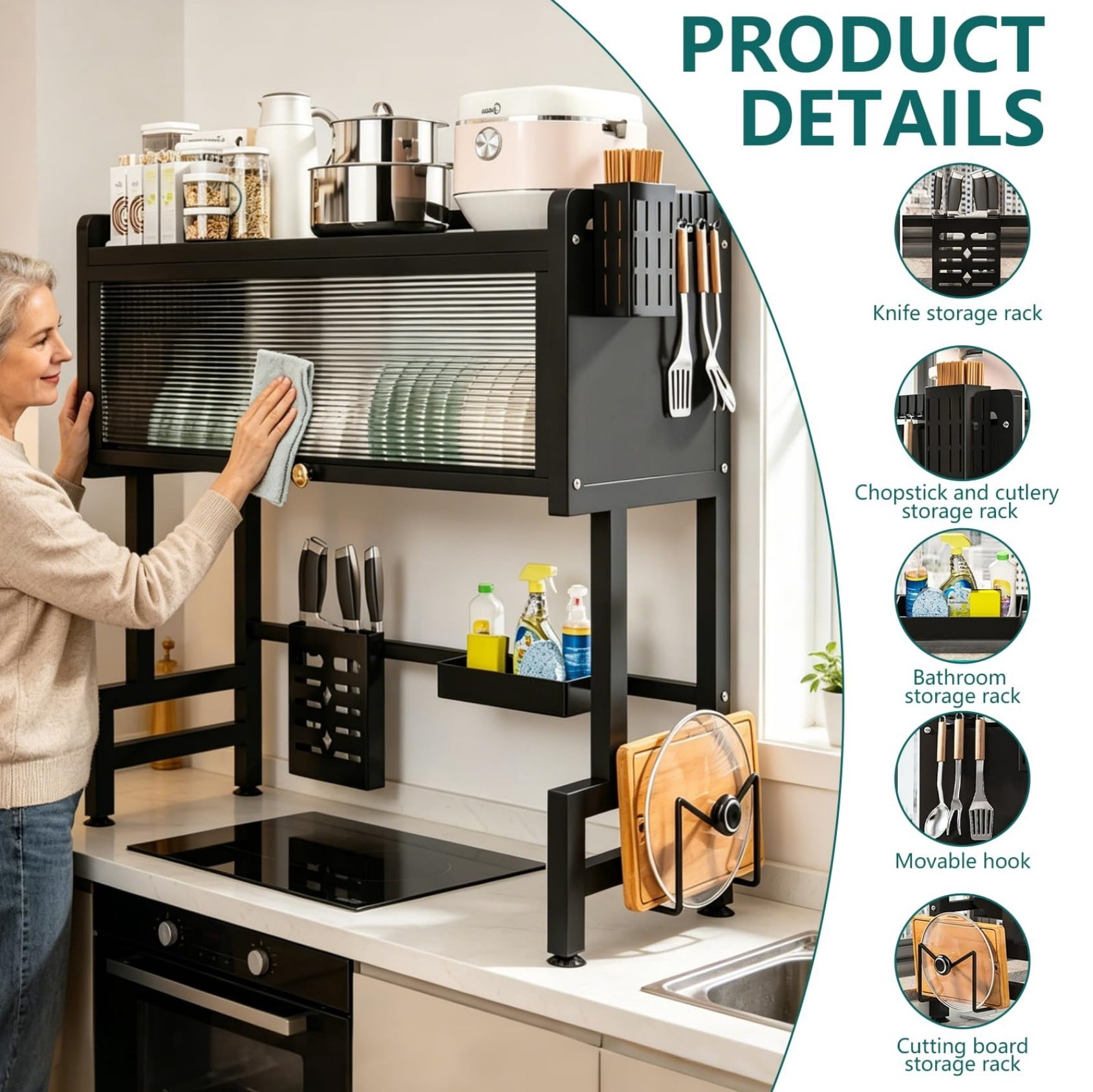 Over Sink Dish Drying Rack with Door, 33 Inch Space Saving Over Sink Dish Rack with Cover, Metal Dish Drainer with Cutlery Holder, Black