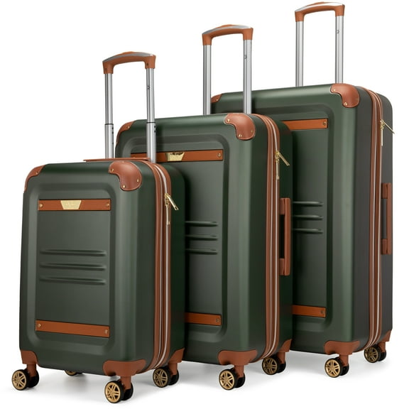 ITALIA Vintage 3 Piece Expandable Retro Luggage Set (Olive Green)