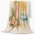 thumbnail image 2 of Surfboards with Palm Tree and Plumeria, Sunny Beach Style for Surf Lovers, Golden Sunset Wave Scene and Birthday Gift, Soft Flannel Blanket for Sofa and Sunroom, Coastal Home Decor, 2 of 9