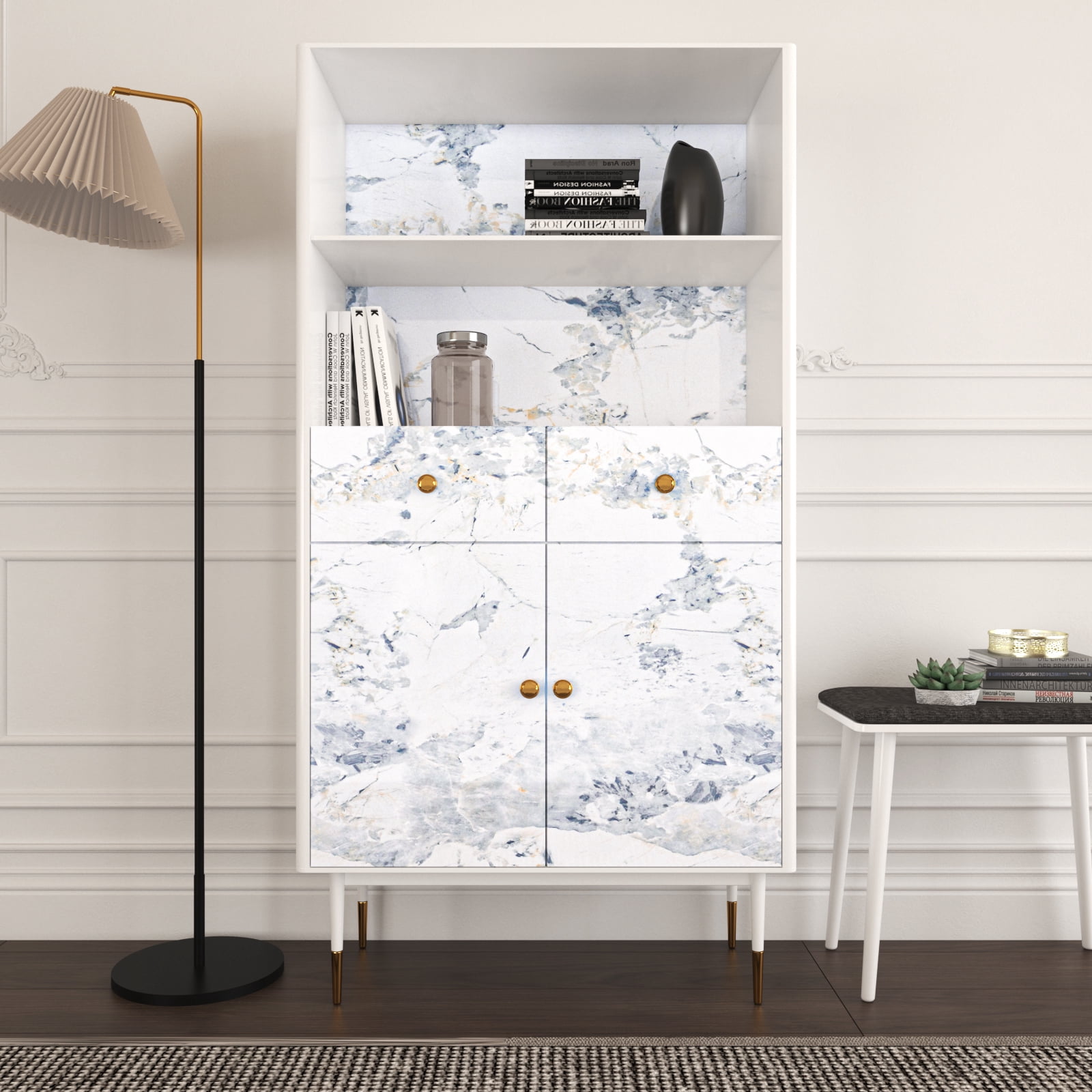 VEELIKE 15.7"x118" Spruce White Marble Contact Paper for Countertops Peel and Stick Waterproof Glossy Marble Wallpaper Self Adhesive Granite Peel and Stick Countertops Vinyl for Kitchen Bathroom