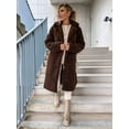 thumbnail image 3 of Women'S Casual Long-Sleeved Lapel Button Coat Autumn and Winter Plush Coat Long Coat Coffee Color XXL, 3 of 7