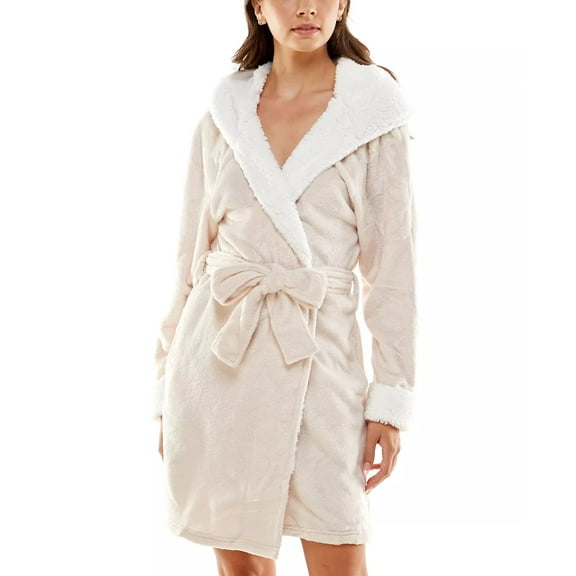 Roudelain CRYSTAL GREY SOLID Deluxe Touch Hooded Fleece-Lined Robe, US Medium