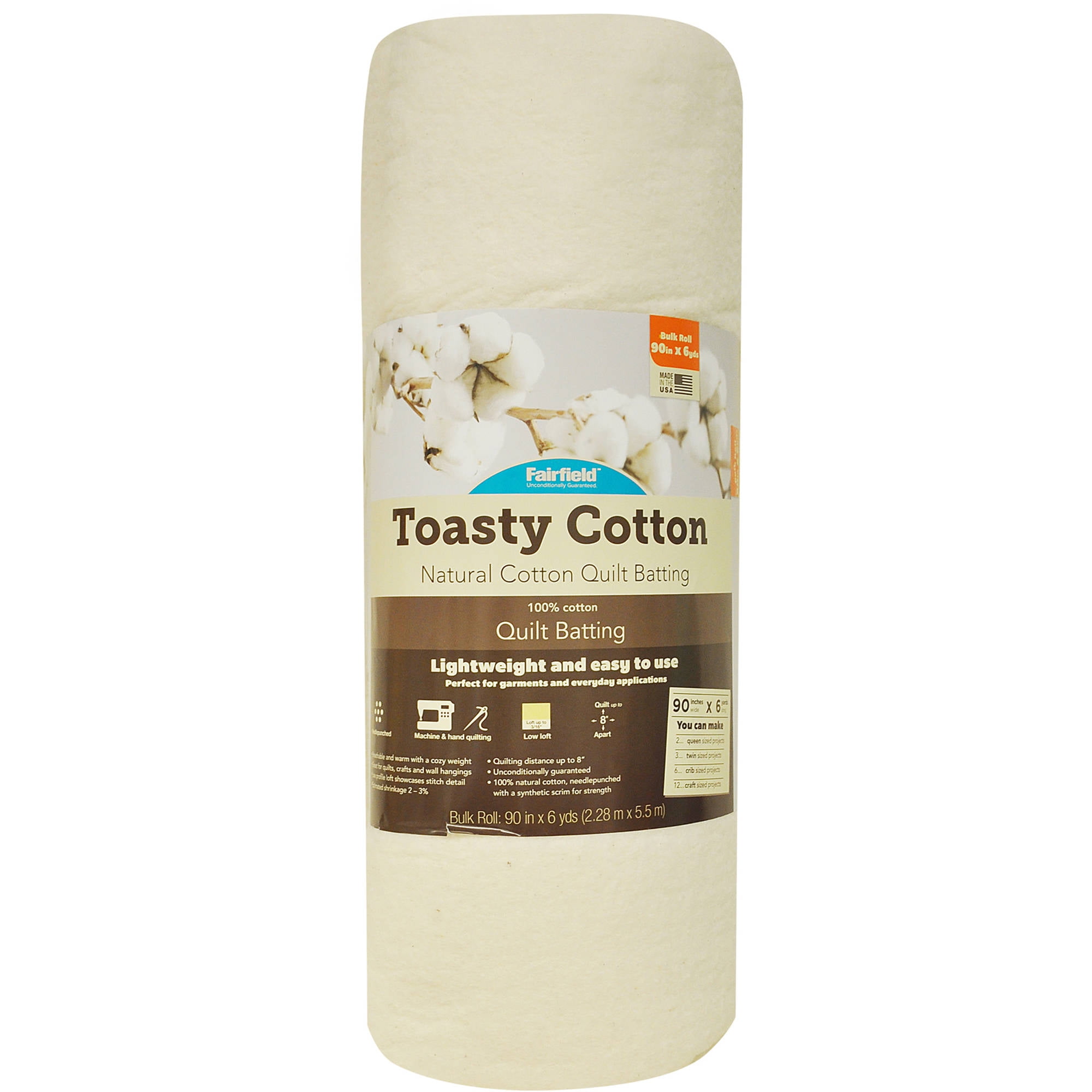 Toasty Cotton 90" x 6 yd Roll Natural Cotton Low Loft Quilting Batting