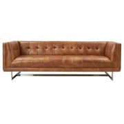 Crafters and Weavers Taylor Contemporary Tufted Sofa in Light Brown Leather