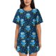 thumbnail image 1 of Fotbe Blue Owl Conjunto de Pijama Estampado para Mujer, 2 Piezas, Ropa de Dormir con Camiseta de Manga Corta y Shorts Suaves-Large, 1 of 6