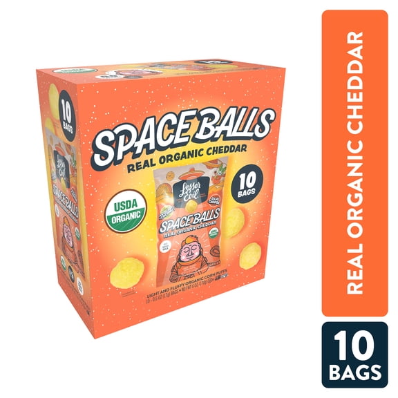 LesserEvil Space Balls, Snack Pack Box, Real Cheese, 10 / 0.6oz