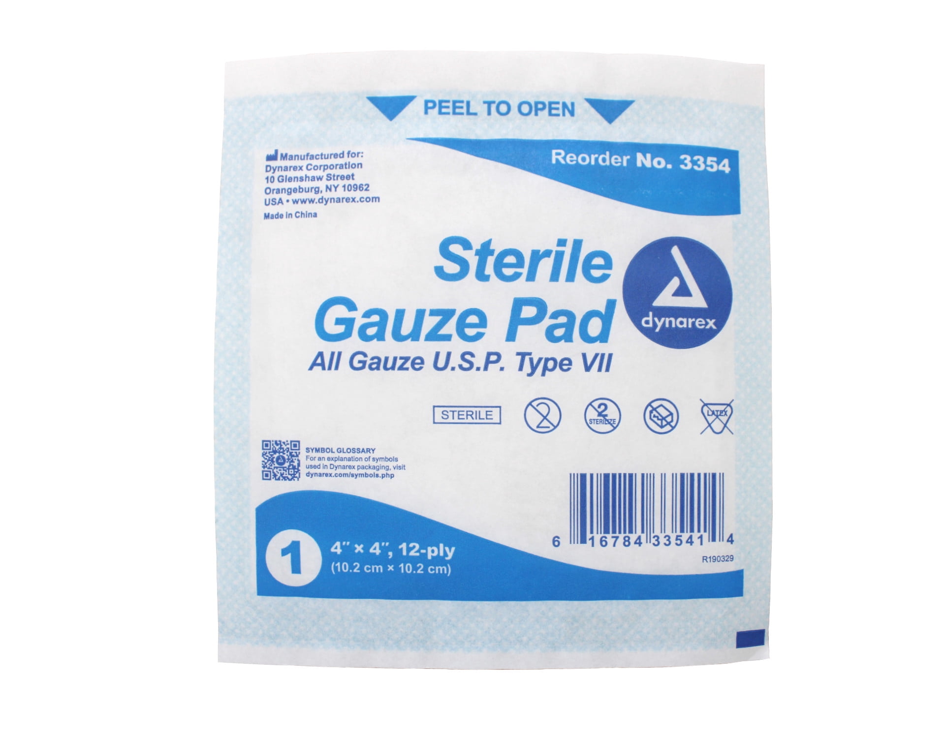 2 Pack Dynarex Sterile Gauze Pads 4"X4" 12-Ply Single #3354 100 Bandages Ea