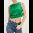 thumbnail image 4 of Blusa de Mujer Sin Mangas con Cuello Redondo, Dobladillo Ondulado con Colores Contrastantes y Bordado Verde S, 4 of 7