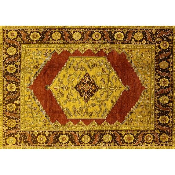 Ahgly Company Indoor Rectangle Persian Yellow Traditional Area Rugs, 7' x 9'