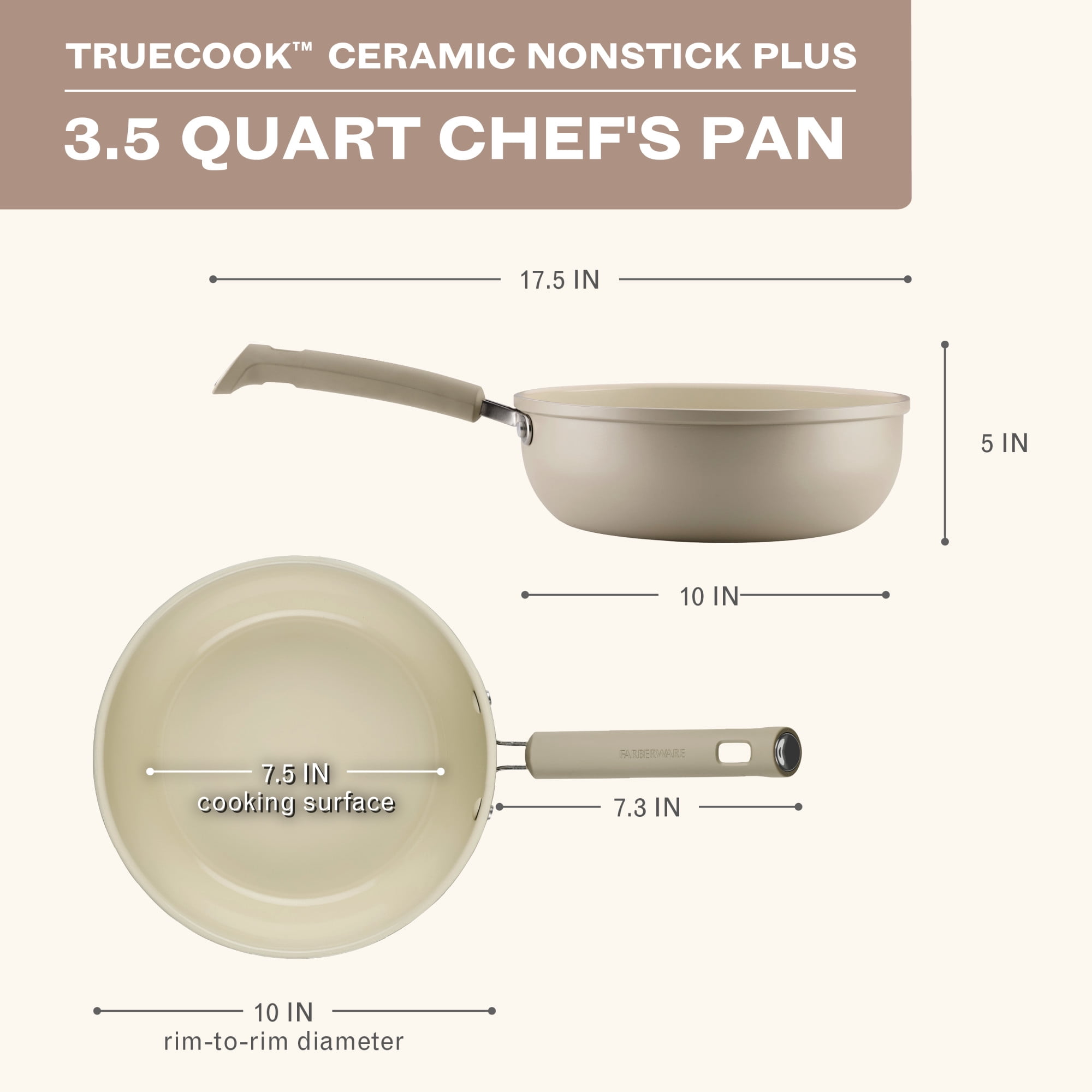 Farberware TrueCook Ceramic Plus Induction Chef's Pan, 3.5-Quart, Taupe