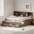 thumbnail image 3 of PORKISS Full Size Daybed, Wooden Captain Daybed with Storage Bookcase Headboard, Modern Captain’s Bed with Twin Size Trundle and Storage Drawers for Kids, Teens, No Box Spring Needed, Walnut, 3 of 9
