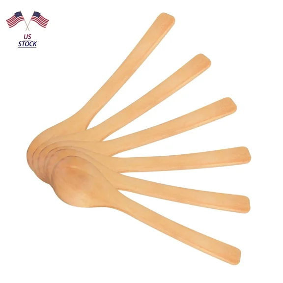 6Pack Wood Spoon Kitchen Cooking Condiment Utensil Spoon Coffee Teaspoon Set C