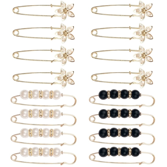 16 Pcs Pearl Crystal Safety Pins Brooch for Women Waist Tightener Pins for Clothing Dress Sweater Shawl Cardigan Jeans Accessories