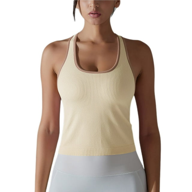 ohmzyzo Workout Tank Top for Women Seamless Racerback Cropped Tops Ribbed Knit Slim-Fit Athletic Yoga Running Tops