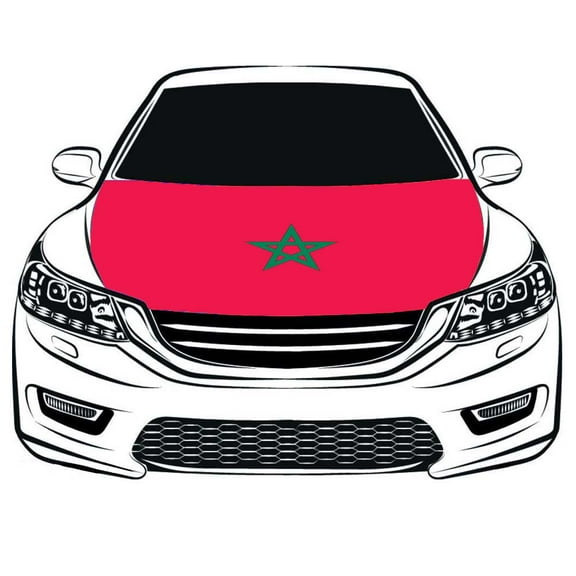 Morocco Flag Car Hood Cover 3.3X5FT/6X7FT 100% Polyester,Engine Flag,Elastic Fabrics Can be Washed,Car Bonnet Banner (3.3X5FT)