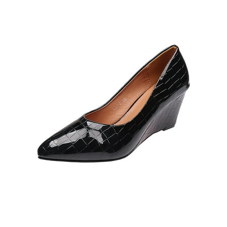 

SIMANLAN Ladies Wedge Pumps Shoes Slip On Wedges Pointed Toe Dress Pump Women Non-Slip Office Shoe Womens Comfort Black 4.5
