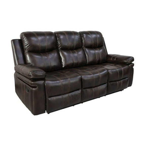 New Classic Furniture Kellen Faux Leather Sofa with Dual Recliners in Brown