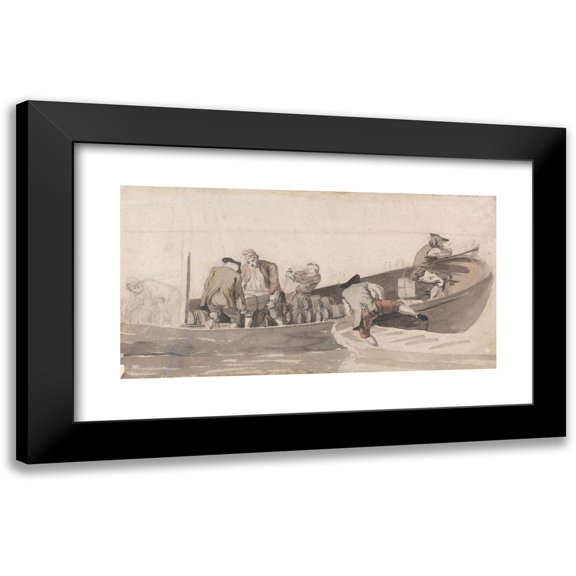 Samuel Scott 14x9 Black Modern Framed Museum Art Print Titled - Men Loading a Boat with Barrels