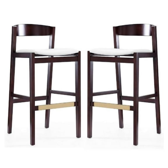 Home Square 41" Faux Leather Barstool in Ivory & Dark Walnut - Set of 2