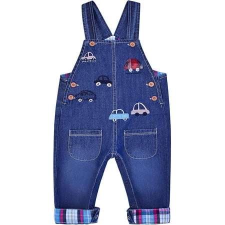 Peacolate 6Months-3Y Baby Boy Thin denim overalls 1pcs Jumpstuis Kids pants Car 2-3Years