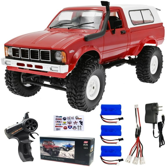 Wpl C24 RC Crawler RC Truck 1/16 4x4 2.4GHz 4WD Remote Control Mud Truck RTR with 3 Upgraded 1200mah Battery (Red)