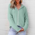 thumbnail image 4 of Women's Full Zip Up Hoodies Waffle Knit Long Sleeve Sweatshirt Tops, L, 4 of 5