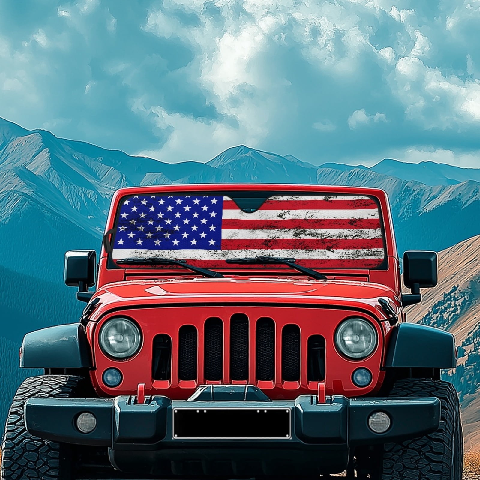 Jeiento American Flag Front Windshield Sunshade Fit for Jeep Wrangler JL/JLU 2018-2024 & Jeep Gladiator JT 2020-2024, 240T Foldable Window Shade Sun Visor Protector