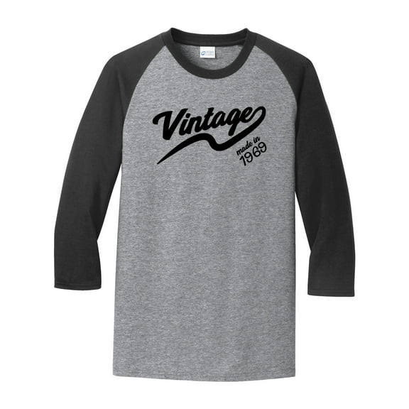 Vintage Made in 1969 Great Adult Raglan 3/4 Sleeve Short Sleeve T-shirt-Large Heather Gray/Black