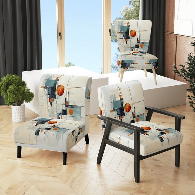 Designart « Beige Minimalist Collage III » Fauteuil d'Appoint Rembourré à Écussons Multicolores - Fauteuil Moderne pour Salon