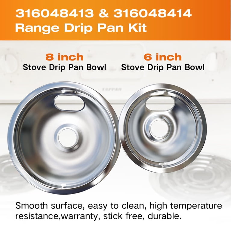 W10196406 and W10196405 Chrome Stove Burner Drip Pan Set for