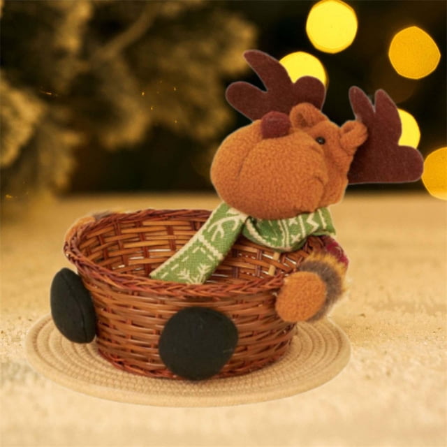 Cesta de muñecas navideñas, cesta de dulces de dibujos animados, adorno de decoración para fiestas, centro de mesa , Alce, Grande