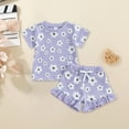 thumbnail image 2 of KPOPLK Toddler Baby Girls Summer Outfits Cute Ruffle Ribbed Short Sleeve T Shirts Tops Floral Shorts 2Pcs Sets(Purple#4,0-6 Months), 2 of 7
