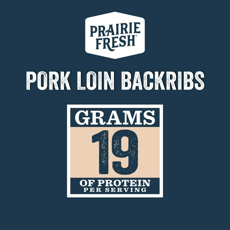Prairie Fresh Natural Fresh Pork Back Ribs, Bone in, 2.4- 3.8 lb, 19g of Protein per 4 oz Serving