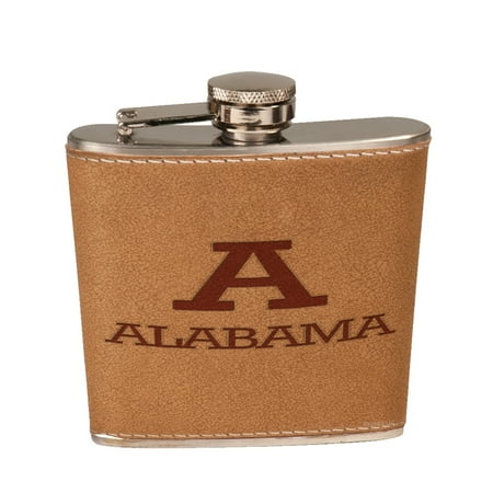 Leather Round Flask - KuzmarK 6 oz. Leather Pocket Hip Liquor Flask - Alabama Alabama