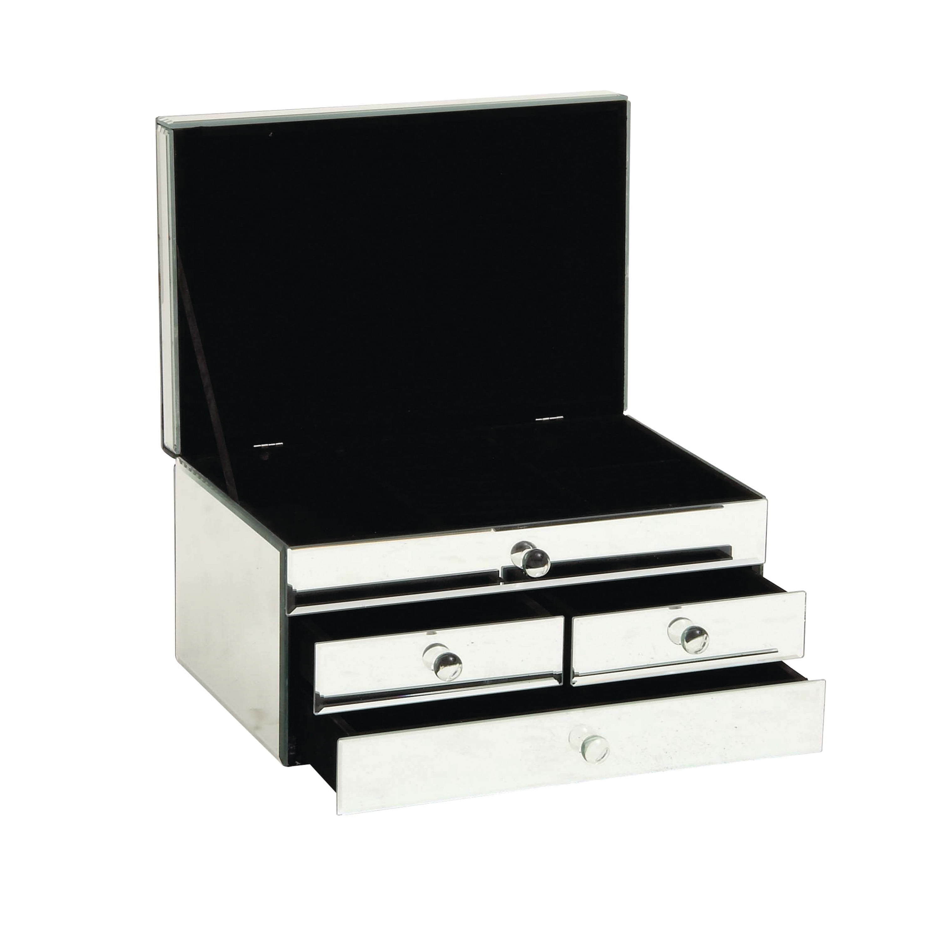 Glass Jewelry Box, 4-Drawer Black Metal and Clear Jewelry Storage