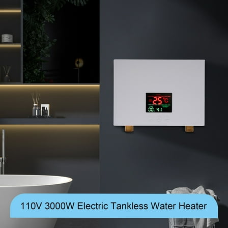 TFCFL 110V 3000W Kitchen Electric Hot Tankless Water Heater Shower Instant Boiler Bathroom 68-126°F