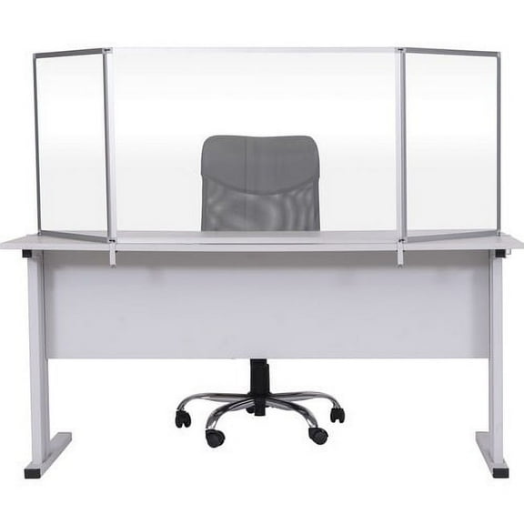 Bi-silque Desktop Divider Glass Barrier 35.4" Width x 0.5" Depth x 23.6" Height x 53.2" Length - 1 Each - Aluminum - Glass