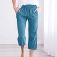 thumbnail image 2 of Pantalones capris de lino para mujer, casual, verano, D01, azul oscuro, XXXXL, 2 of 5
