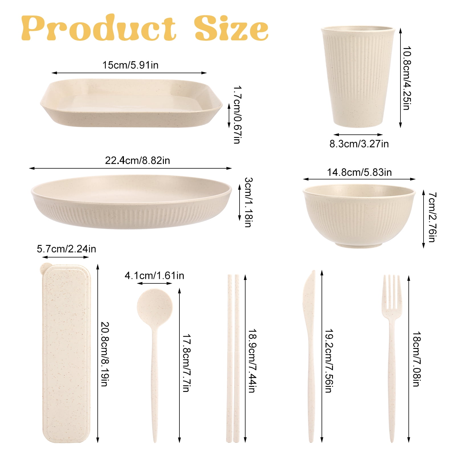 Bocaoying 54 PCS Wheat Straw Dinnerware Sets, Unbreakable Dinnerware Set - Eco Friendly Kitchen Cups Plates and Bowls Sets for RV Outdoor Camping, Dishwasher Microwave Safe, Service for 6