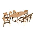 thumbnail image 4 of Grade-A Teak Dining Set: 8 Seater 9 Pc: 118" Mas Oval Trestle Leg Table And 8 Vellore Stacking Arm Chairs Outdoor Patio WholesaleTeak #51VL2709, 4 of 6