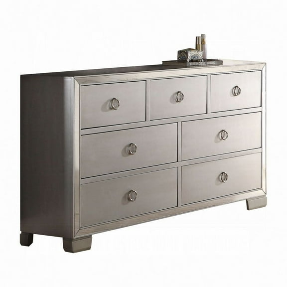 Acme Furniture Voeville II Platinum 7 Drawer Dresser, Optional Mirror, 58" x 16" x 35"